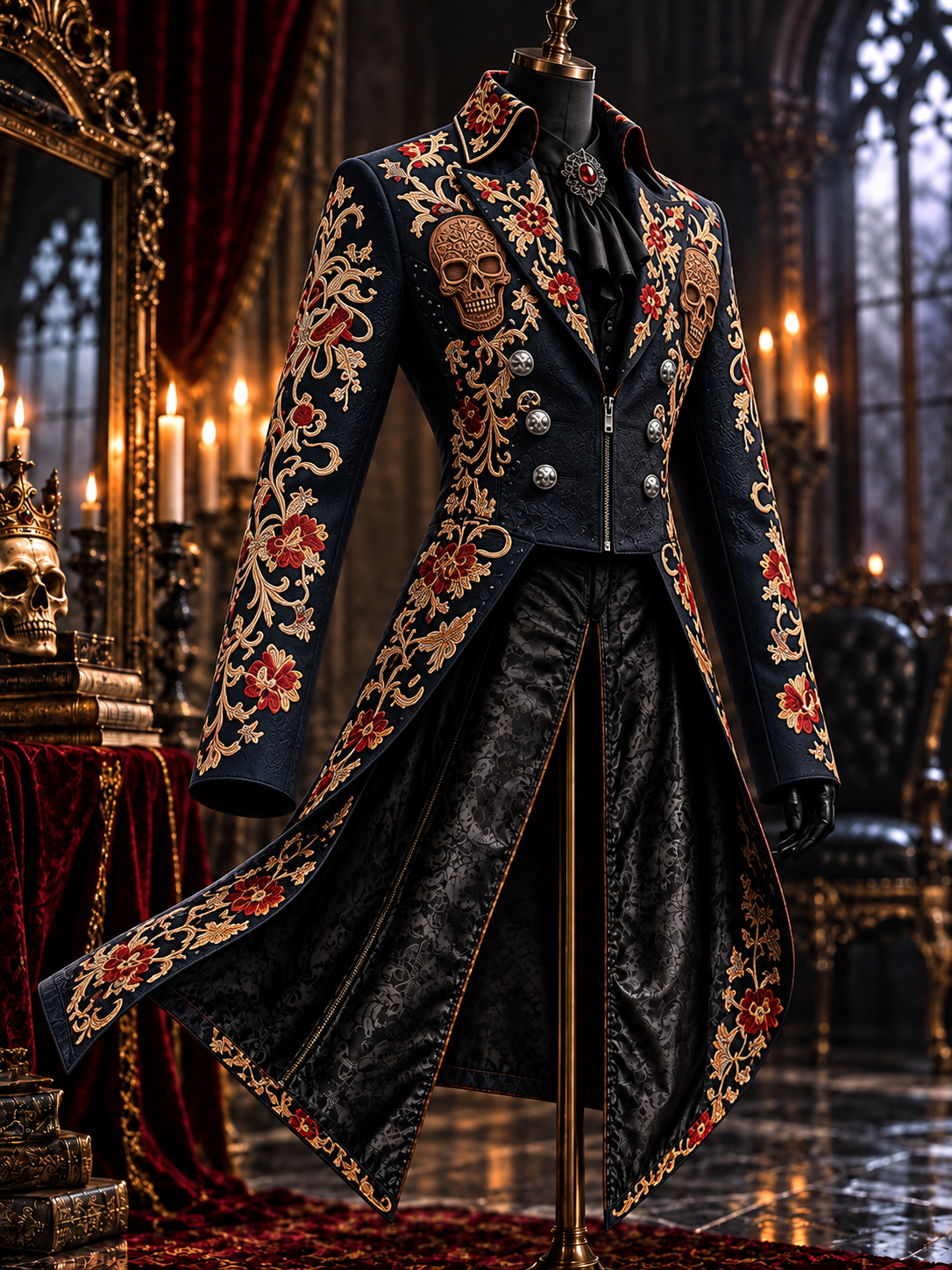 Men's Gothic Punk Art Print Swallow-Tailed Coat